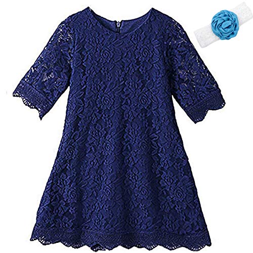 Girls Dress for 7-8 Years Fall Christmas Easter Party Dresses Long Sleeve Special Occasion Dresses for Teens Navy Bridesmaid Lace Dresses Infant Junior Dresses (Navy 160)