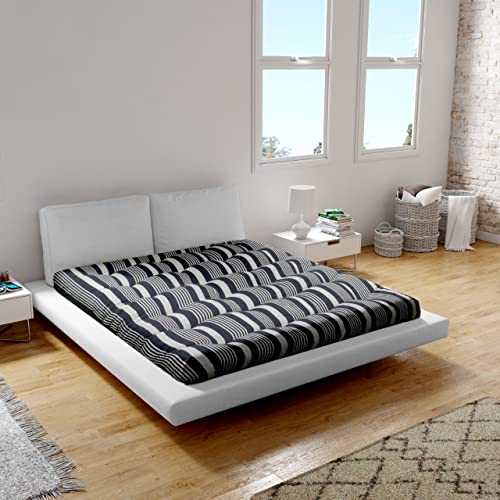 Image of NEXTGO Mattress Double Bed Size 4 X 6 Feet | Soft White Cotton Fibre Foldable Floor Mattress with 1 Filled Pillow | Guest, Travel, Bachelor, PG, Hostel Use Tufted Ruyi Gaddi | Blue White Lining