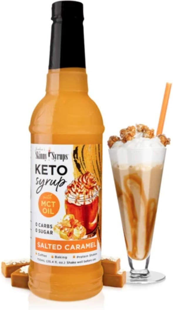 Jordan's Skinny Syrups, Keto Salted Caramel Coffee Syrup Sugar Free w/MCT Oil, 25.4 Ounces (Pack of 1), Drink Flavoring & Mixes