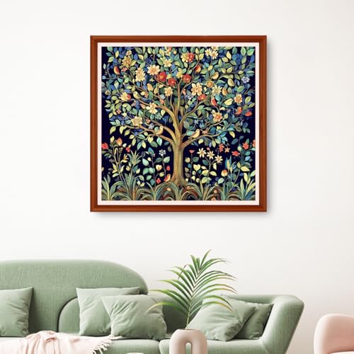 Image of Hopeart Stamped Cross Stitch Kits for Beginner Embroidery Kits for Beginners Adults DIY 11CT Cross Stitch Patterns Needlepoint Kits Crossstitching Kits-Tree of Life, Little Bird 18x18 inchs
