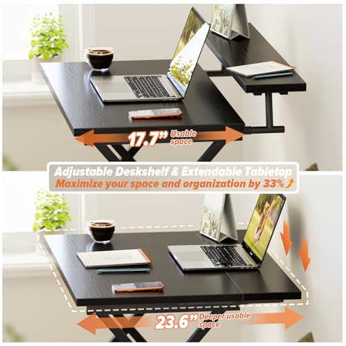 Image of WOHOMO Folding Computer Desk with Adjustable Height, 23.6 inch x 31.5 inch x 25.6 inch Foldable Table with Monitor Stand, Small Office Desk for Bedroom, Space Saving Desk for Home Office, Easy Assemble, Black