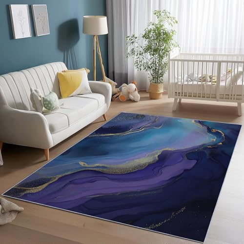 Tapis abstrait aquarelle vague doux flanelle salon confortable 60x90 - 4