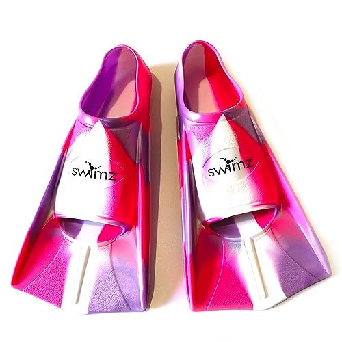 Swimz Short Blade Silicone swim Training Fins - Pink / White / Purple (UK 1-2 (33/34))