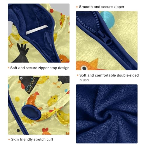 Colorful Cute Chicken Pattern Toddler Fleece Jacket Girl Boys Hooded Fleece Jacket Coat Warm Outwear Zip-up 3-10T3
