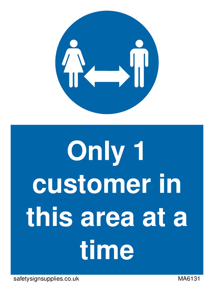 Pack of five - Only 1 customer in this area at a time Sign - 75x100mm - A7P