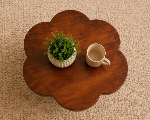 Image of Solid Sheesham Wood Flower Shape Coffee Table for Living Room | Wooden Center Table for Living Room | Tea Table | Cocktail Table | Honey Finish