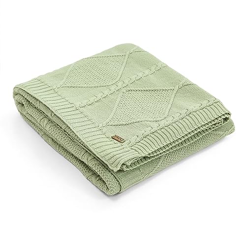 Image of Pluchi Cable Moss Cotton Knitted All Season AC Throw Blanket (125cm X 150cm) (Desert Sage)