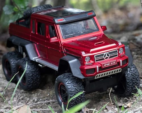 Image of 1 /22 Benz G63 AMG 6x6 V12 Off-Road Black Pickup Model Car, Zinc Alloy Pull Back Toy car with Sound and Light for Kids Boy Girl Gift (Red)