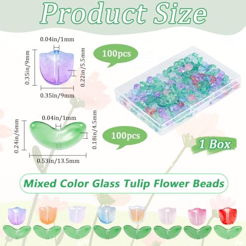 SOFPLATE 1 Box 200Pcs Glass Flower Bead Tulip Crystal Beads Bulk Colorful Transparent Spring Loose Lily flowers Glass bead for jewellery Making Beads Supplies DIY Bracelets Necklace Earrings Crafts - Image 2