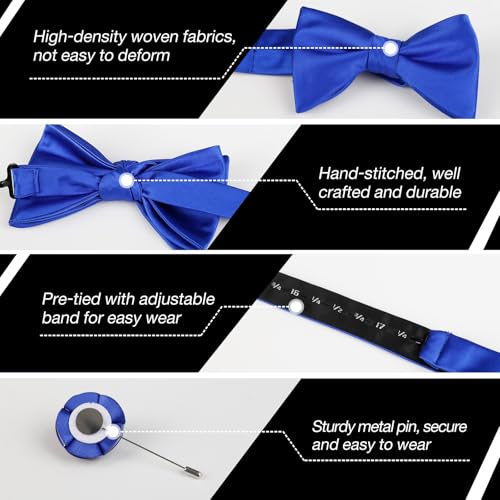 Image of Alizeal Mens 4pcs Formal Solid Bow Tie Set | Pre-tied Pocket Square Cufflinks Boutonniere for Wedding Everyday Use