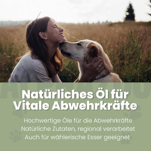 alphazoo Alpha-Immun Futteröl für Hunde 250 ml - naturbelassene Mischung aus Lachsöl, Leinöl, Nachtkerzenöl & Hagebuttenkernöl. Ergänzungsfuttermittel zur Unterstützung von Haut, Fell & Wohlbefinden.