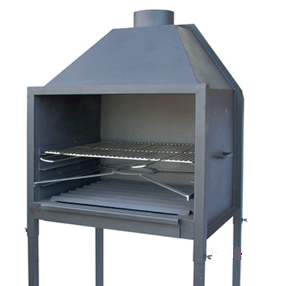 Barbacoa Carbón con Campana y Parrilla de Acero Asador Portátil Regulable a 3 Alturas y Patas Desmontables | Ahumador con Cajón Recogecenizas y Soporte Multiusos | Ideal para Jardín 80x65x183cm