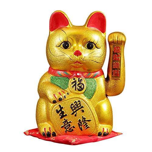 Maneki Neko,Japanese Lucky Cat with Waving Arm Gold Battery Operated,Desktop Decorations