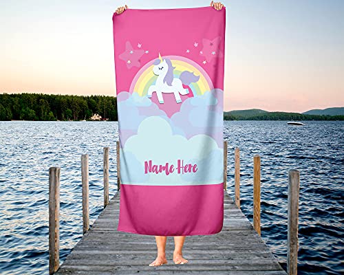 Personalized Unicorn Rainbow Cloud Polycotton Towel For Kids - Custom Girls Unicorn Theme Towels For The Swim Beach Bath Bathroom Or Kitchen - Baby Adults Kid Boys Girl (Bath Towel 60"X30") #TOP5
