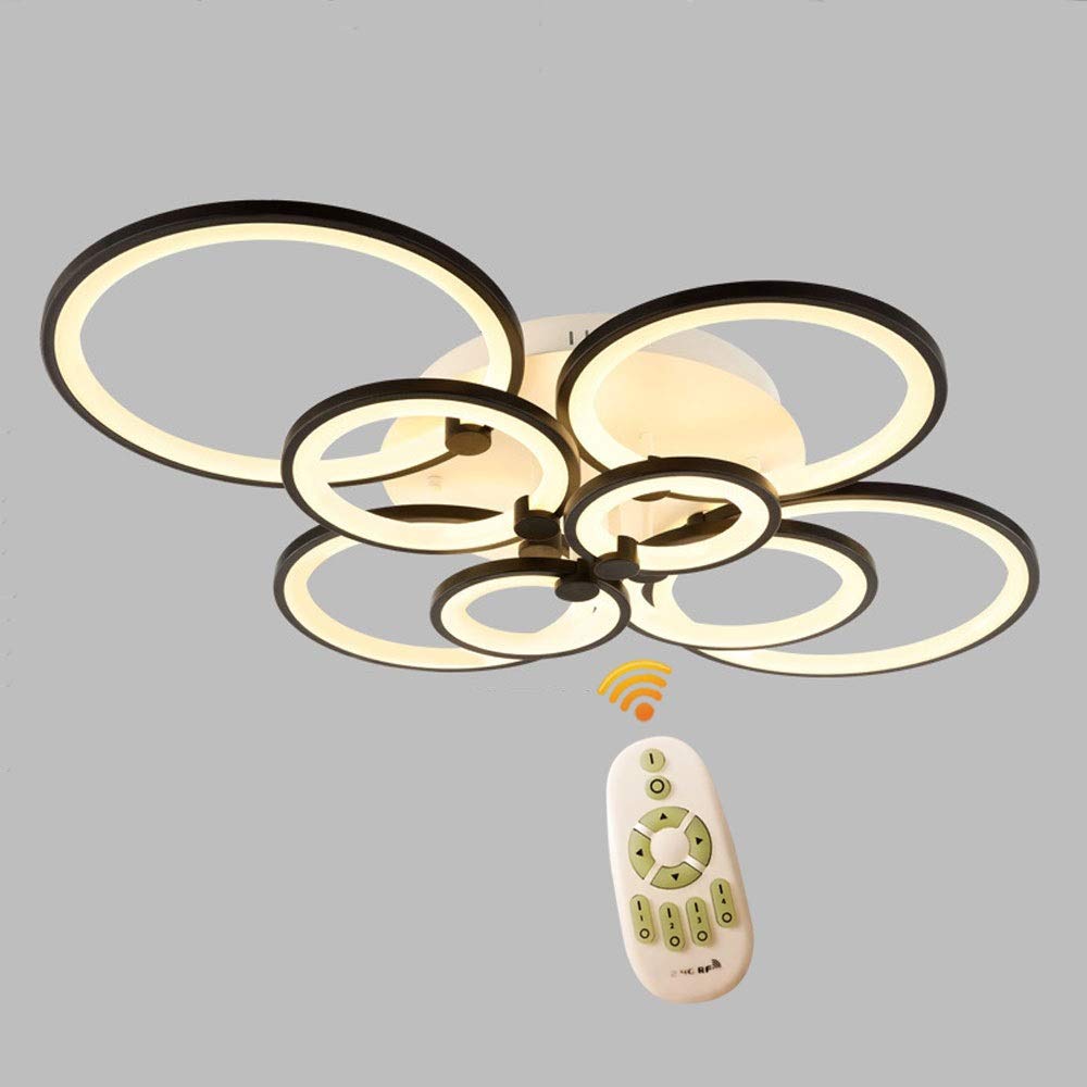 Modern Dimmable LED Ceiling Light Living Room Lamp With Remote Control Fashion Ceiling Lamp Minimalist Metal Acrylic ring Designer Ceiling Lamp Lighting Bedroom kitchen dining room Lights Black 8-Ring — image 1