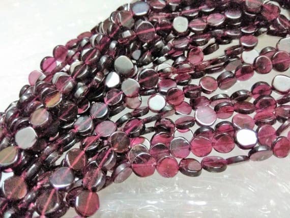 LKBEADS Natural Red Garnet 8-9mm Plain Coin Beads,Red Garnet Plain Coin Loose Gemstone Beads Necklace Jewellery 13" Inch Strand