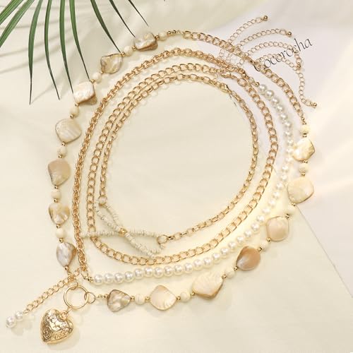 Image of Coiris Natural Seashell Choker Necklaces Earrings Jewelry Set for Women Starfish Shell Freshwater Pearl Collar Necklaces for Women Irregular Mother of Pearl Jewelry Set