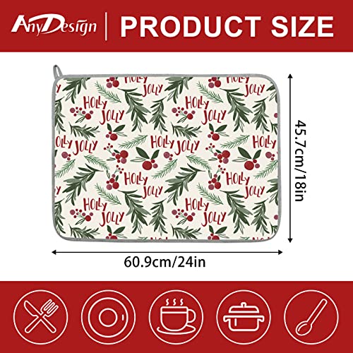 Anydesign A0698 Christmas Absorbent Dish Drying Mat Holy Jolly Berry Leaves Seamless Pattern Dish Drainer Protector Pad Dry Mat Dish Drainer Mat thumb #1
