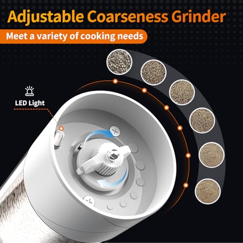 2Pack Electric Salt and Pepper Grinder Set USB Rechargeable with Warm LED Light, Adjustable Coarseness Lidaop Large Capacity Automatic Salt Pepper... - Image 3