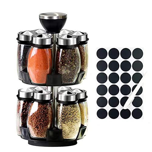 Revolving Spice Rack Organizer Countertop, Spinning Spice Storage Rack Tower Organizer with 12 Empty Jars, Rotating Spice Holder Shelf Seasoning Rack Shelf, Spice Seasoning Bottle Organizer