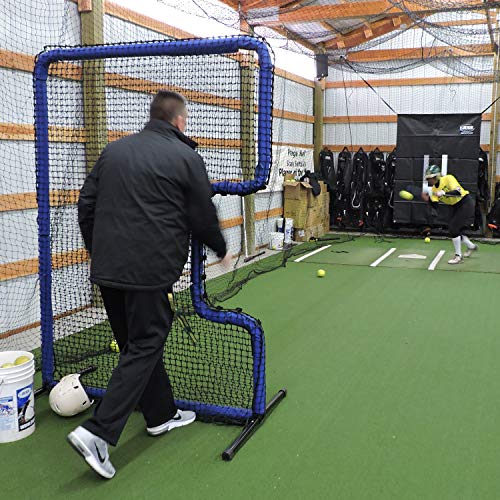 Jugs Protector Blue Series C-Shaped Softball Screen — Softball Pitcher & Pitching Machine Protection, 7'H X 5’W With A 33” X 18” Cutout, 60 Ply Poly-E Netting And 1.5” Diameter Frame, 1-Year Guarantee #TOP4
