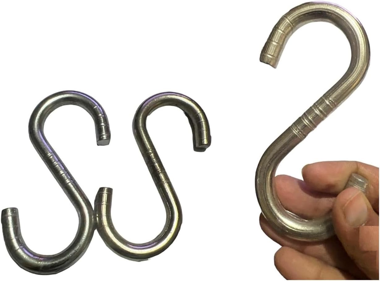 Q1 Beads 3 Pack 4" inch Metal Heavy Duty 9 mm S Hooks for Hanging Swing, Fan, Hanging in Workshop, 300 kgs Load Cap (4 inch, Chrome)