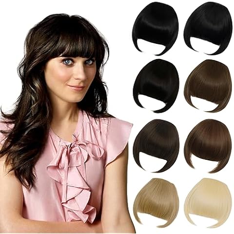 SHEDOWIG Bangs Hair Clip in Bangs Synthetic Hair Extensions Front Fringe French Bangs with Temples Hairpiece for Women Curved Bangs Saddle Brown Cover