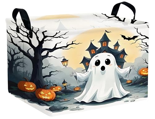 Image of Large Halloween Themed Candy Gift Boo Basket for Kids Baby Personalized Adults Storage Bin Fall Decor(Terror Spooky Pumpkin)