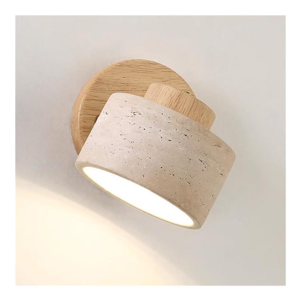 TONFON Modern Stone Wall Lamp Nordic Dome Bedside Wall Sconce Yellow Travertine Wood Wall Mounted Lamp for Bedroom Living Room Study Room Dining Room Hallway Stairs Hall Restaurant Wall Lantern(B)
