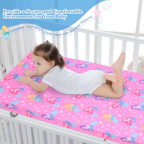 Image of Mermaid Fitted Crib Sheet - 100% Hypoallergenic Microfiber, 52 inch x 28 inch Crib Mattress Sheet, Ultra-Soft & Breathable Baby Bedding with Enchanting Mermaid Design, Pink