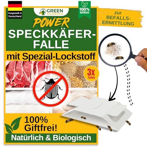 GREEN GUARDIA Speckkäfer Falle mit Spezial-Lockstoff - 3X Speckkäfer Fallen - umweltfreundlich Speckkäfer bekämpfen Chemiefreie Falle mit starker Klebefläche giftfrei & geruchsneutral