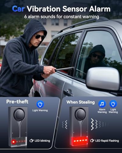 Image of 108dB Car Alarm System, Car Anti-Theft Vibration Sensor Alarm & Red Light, 2 Wireless Remote, Anti Theft Vehicle Device with Magnetic Install Design for RV, SUV, Truck (Upgrade 4.0)