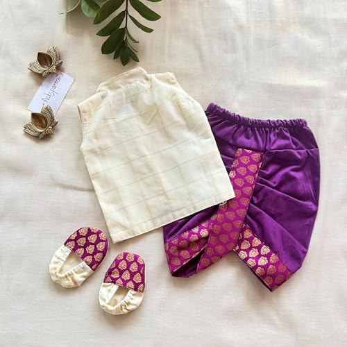 Image of Picksparrow Baby Boy Shirt-Dhoti Pants-Booties (Cotton Silk, Checks)