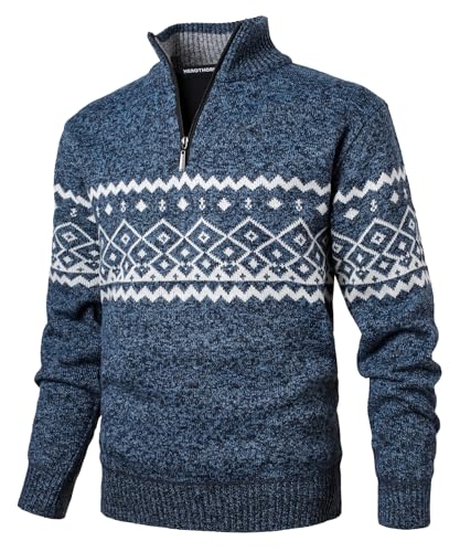 Herothorn Pull en polaire pour homme avec col montant et zip Sweat en micropolaire 1/4 zip à manches longues léger à col montant tricoté Pull en grosse...