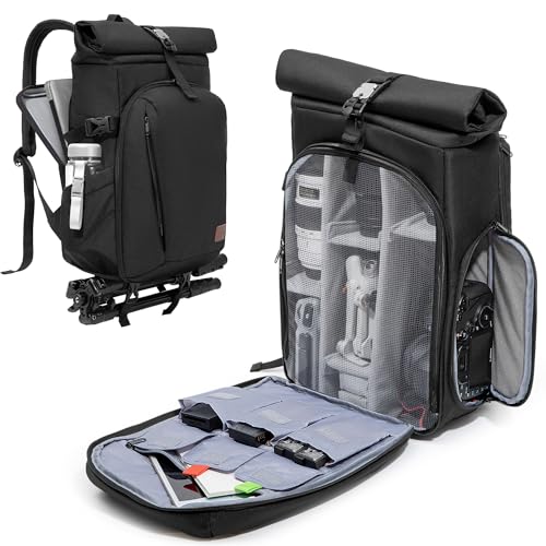 Smasrob Camera Backpack with Padded Laptop Sleeve and Tripod Holder, Camera Bags for Photographers with Adjustable Dividers, Black