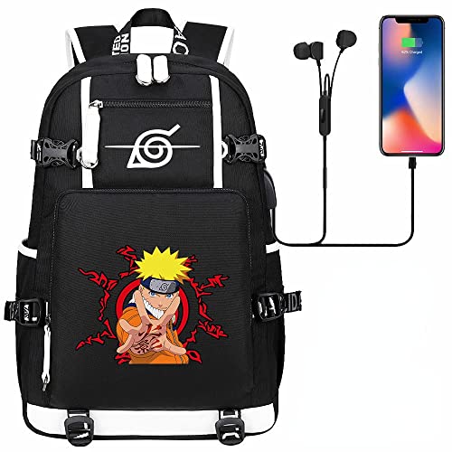 HUIHSVHA Anime Print Backpack Large Capacity School Laptop Bag with USB Charging Port Travel Daypack For Adult Boys Girls