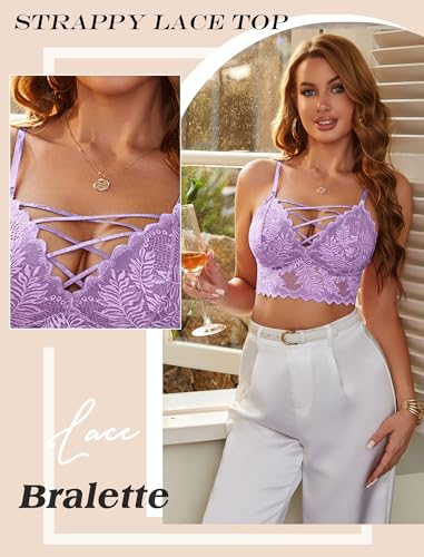 Image of Avidlove Bralettes for Women V Neck Lace Camisole Y2K Tank Top Strappy Cami Unpadded Bra Lingerie Crop Tops Outfits