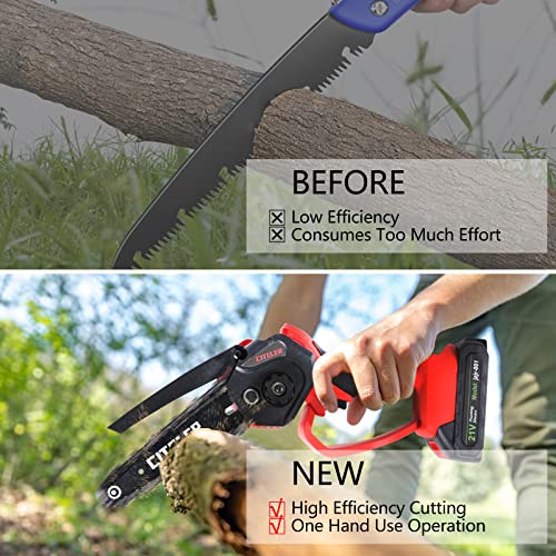 Citeler Mini Chainsaw, 6 Inch Mini Chainsaw Cordless With Safety Lock, 21V Rechargeable Power Chain Saws With 2 Batteries, One-Hand Handheld Small Electric Chainsaw For Fast Branch Wood Cutting #TOP5