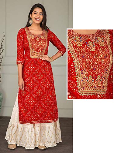 Image of Women's Jaipuri Rajasthani Rayon Straight Kurti with Palazzo Set | Ethnic Kurta Palazzo Dress for Women & Girls