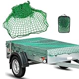 Anhängernetz 2x3m,Ladungssicherungsnetz,Verdickte Seilschlosskante,Hochelastisch,Mit Aufbewahrungstasche,Geeignet Für Anhänger,Pickup,LKW,Etc.,Grün