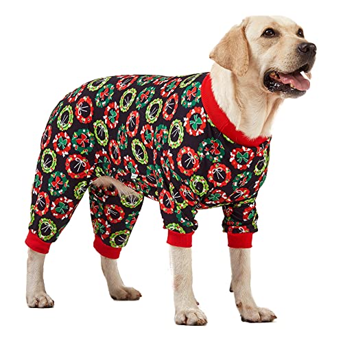 LovinPet-Dog-Christmas-Clothes-Large-Size-Dog-Holiday-Dog-Costume-Long-Sleeve-Lightweight-Pullover-Joy-Holiday-Wreaths-Black-Prints-Large-Dog-PJs-Pitbull-Clothes-Christmas-Outfit-XLarge LovinPet Dog Christmas Clothes Large Size Dog Holiday Dog Costume Long Sleeve Lightweight Pullover Joy Holiday Wreaths Black Prints Large Dog PJs Pitbull Clothes Christmas Outfit XLarge