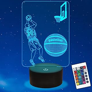 Basketball 3D Optical Illusion Lamp , Ammonite Basketball Gifts 16 Colors Change with Remote Control & Timer Basketball Decor Night Light As a Gift Ideas for Teens Boys Men