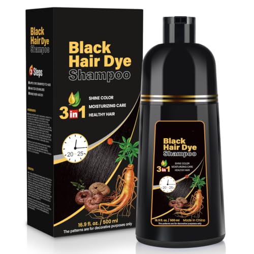 Champú Tinte Canas Negro 3 en 1, Tinte Natural para el Cabello, Champú Tinte Cubre Canas, Champu Color Semipermanente para el Cabello, Tinte para Cabello Tratado para Mujer Hombre