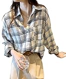 [Amulet] チェック柄オーバーサイズシャツ レディース トップス 長袖 秋服 冬服 10代 20代 30代 韓国ファッション 韓国 大きいサイズ カジュアル 定番 着回しvl-5963-wh-m
