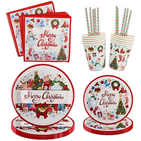 60 Stück Weihnachten Partygeschirr, Christmas Party Geschirr Set Cover