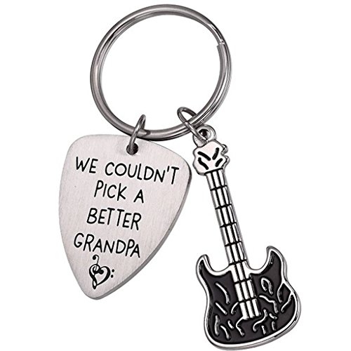 Jude Jewelers Stainless Steel Grandpa's Gift Guitar Pick Necklace Pendant Key Ring (We Couldn't Pick a Better Grandpa)