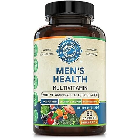 Mens Daily Multivitamin Multimineral Supplement for Energy, Focus, Stamina & Performance. Made for Men with 30+ Nutrients, Fruit & Energy Blend. Mens Vitamins USA Made 60 Capsules Cover