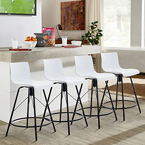Haobo Metal Bar Stools, Counter Stools Chairs Plastic Seat Swivel Stools Set Of 4 For Indoor, Outdoor, Home, Kitchen, Bar Counter, Business (24", 07 Swivel White) #TOP4