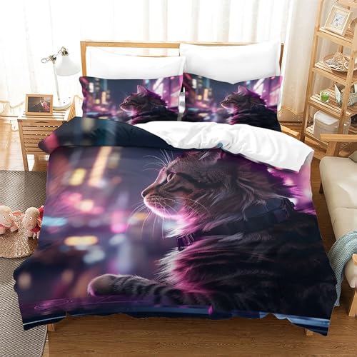 Parure de lit chat imprimé cyberwind pour protéger la couette King size