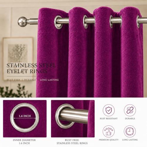 Image of GD Home Fabric Velvet Curtains | Heavy Soft Premium Velvet Drapes for Bedroom and Living Room | Semi Light Blocking, Thermal Insulated and Noise Reducing Window Panels | 5 Feet, Set of 2 (Magenta)